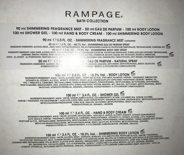 RAMPAGE 8 PCS BATH COLLECTION EAU DE PARFUM BODY LOTION SHOWER GEL BOXED