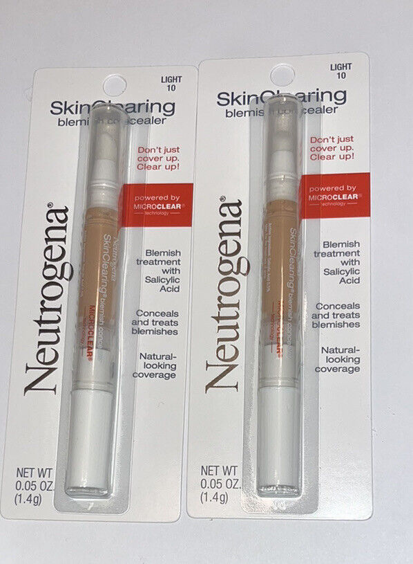 LOT of 2 Neutrogena SkinClearing Blemish Concealer, Light 10, 0.05 oz, NEW