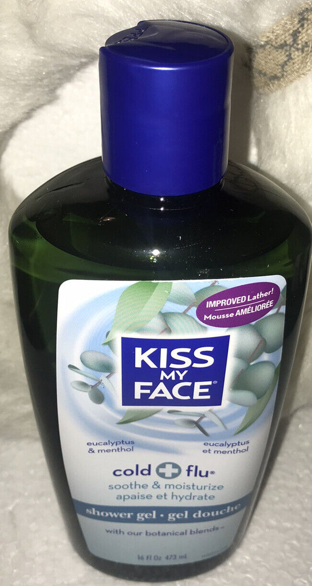 X2 Kiss My Face Cold + Flu Shower Gel Eucalyptus & Menthol 16 oz Each.