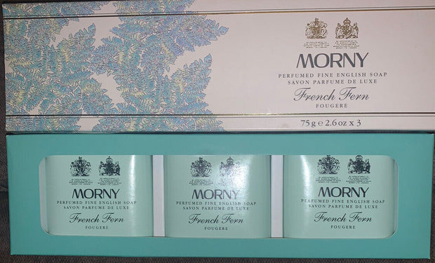 Morny French Fern Perfumed Fine English Soap  2.6 OZS (75G) SET OF 3