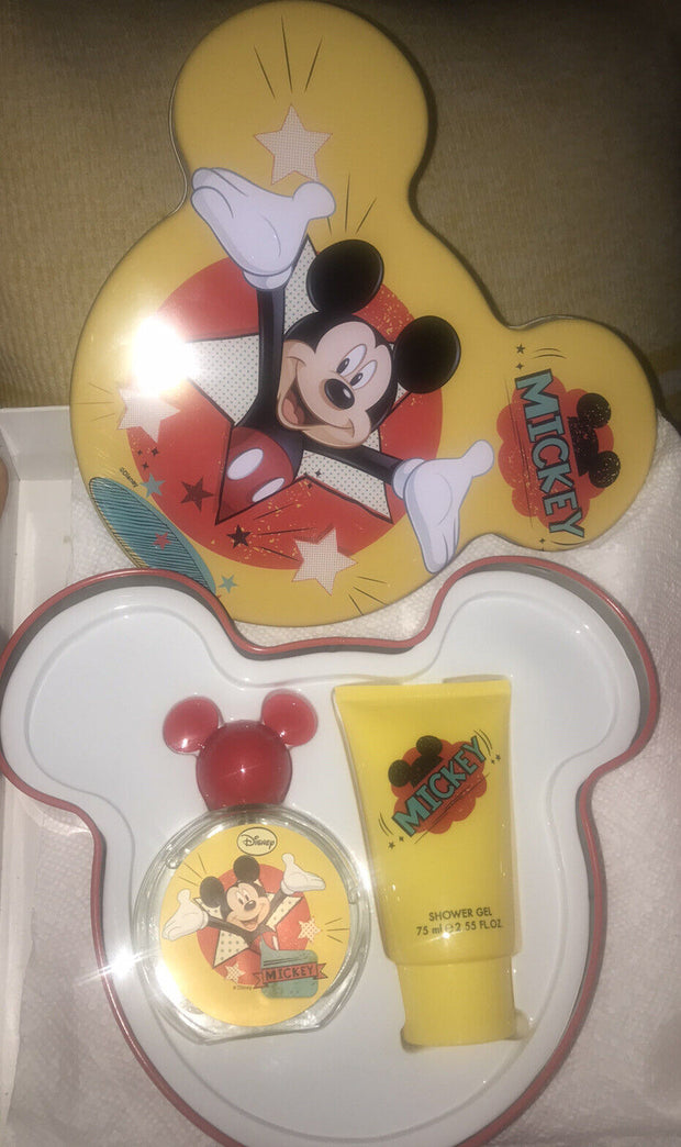 DISNEY MICKEY MOUSE 2 PC TIN CAN GIFT SET ~SHOWER GEL AND EAU DE TOILETTE. NEW