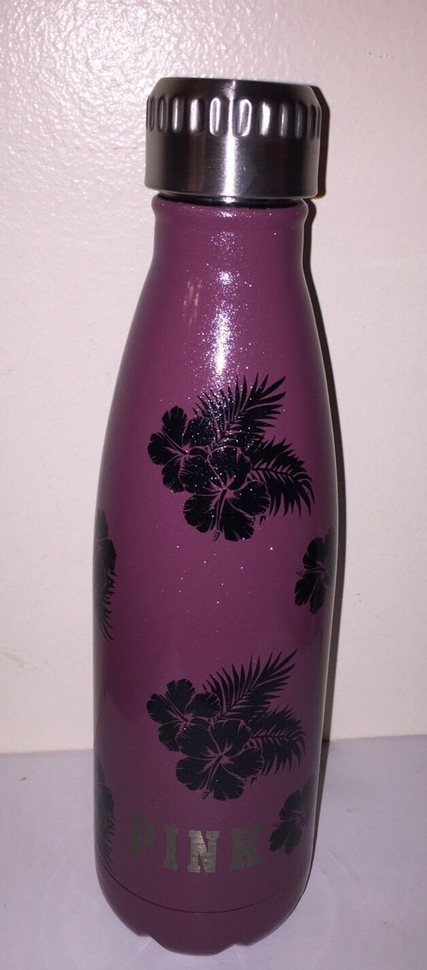 Victoria's Secret PINK METAL WATER BOTTLE 17 oz BERRY FLORAL NEW IN BOX