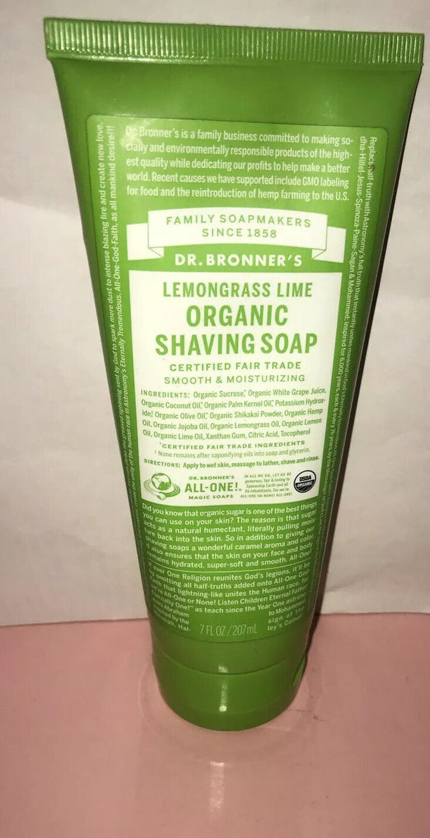 Dr. Bronner's Organic Shaving Soap Lemongrass Lime 7 OZ / 207ml NEW