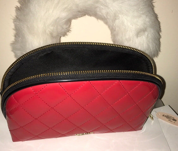 VICTORIA'S SECRET RED QUILTED  MAKEUP COSMETIC CASE TRAVEL LARGE NWT