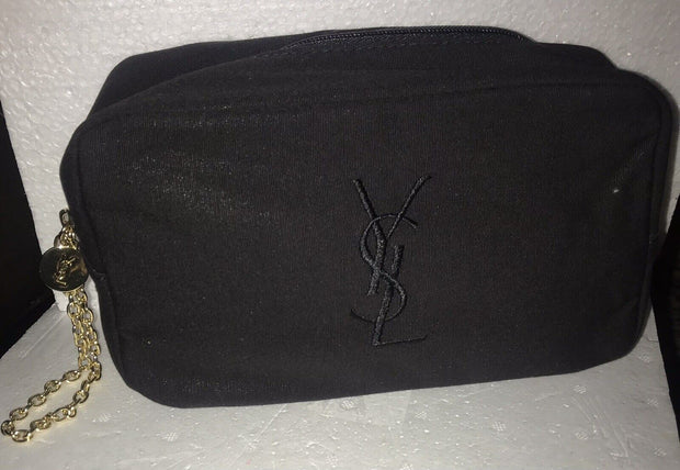 Yves Saint Laurent YSL Black Cosmetic Bag  With Gold Wristlet Chain  ~NEW