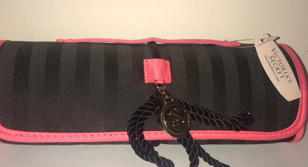 Victoria's Secret, travel With Me, Roll Up Cosmetic Bag w/ Bow, BLACK NWT