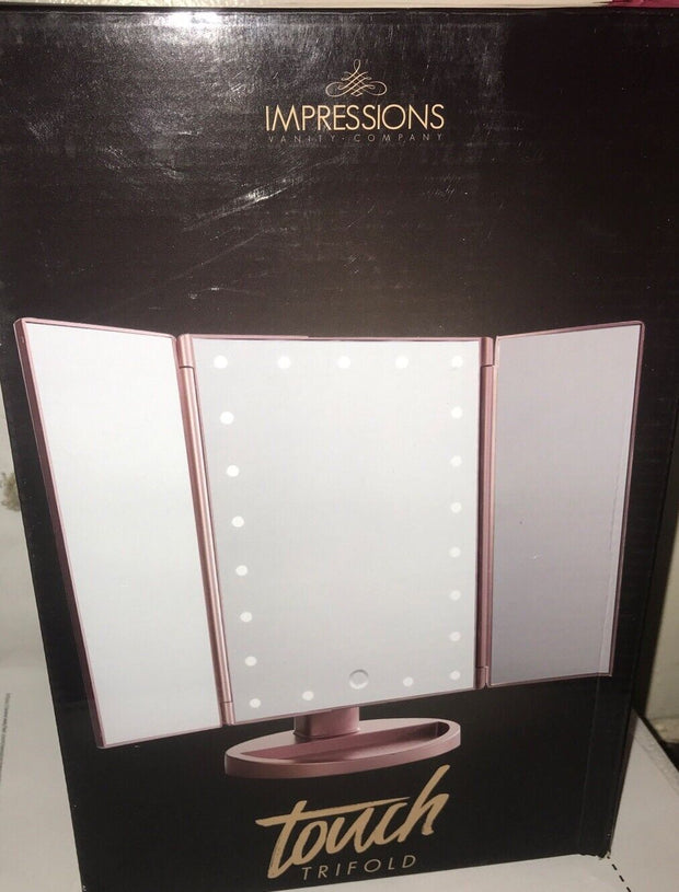 Impressions Vanity Touch. Rose Gold Trifold Makeup Mirror. New.