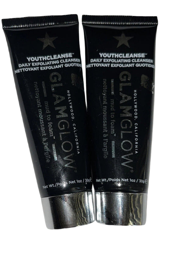 2X Glamglow Youthcleanse Daily Exfoliating Cleanser Mud To Foam 1 oz Travel Size