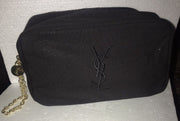 Yves Saint Laurent YSL Black Cosmetic Bag  With Gold Wristlet Chain  ~NEW