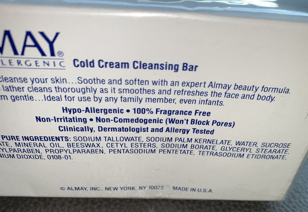 X2 Vintage Almay Cold Cream Cleansing Bar Facial Soap .Fragrance Free 4 Oz