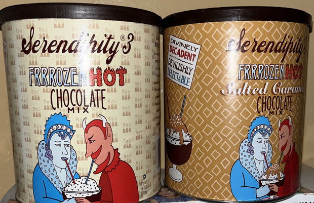 Lot of 2 Serendipity 3 Frrrozen Hot Chocolate & Salted Caramel Mix 18oz Canister