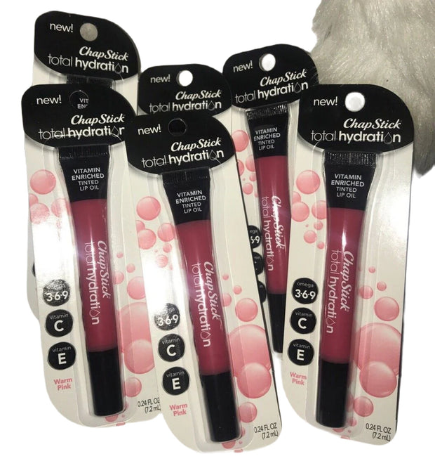 (x6) ChapStick Total Hydration Vitamin Lip Oil Warm Pink ~ 0.24 oz Each