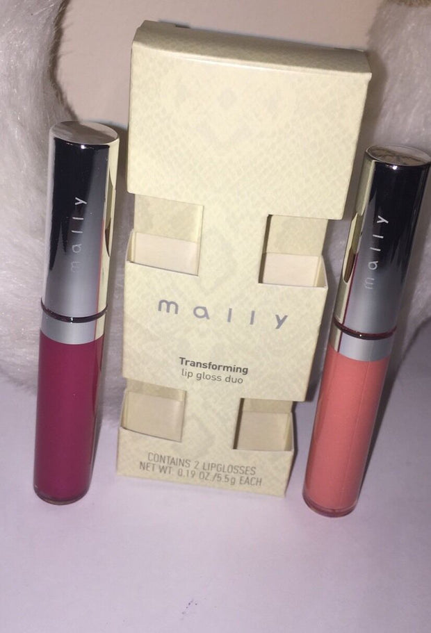 MALLY Transforming Lip Gloss Duo 2 Lip Glosses.19 Oz Each PINK/ PEACH~NEW IN BOX