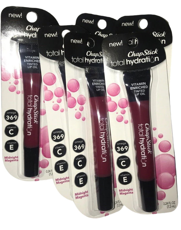 (x6) ChapStick Total Hydration Vitamin Lip Oil Midnight Magenta, 0.24 oz Each