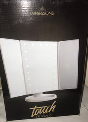 Impressions Vanity Touch. WHITE Trifold Makeup Mirror. New In Box