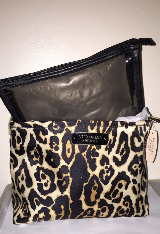 NEW Victorias Secret Makeup Bag Duo Travel Cases. NWT Leopard