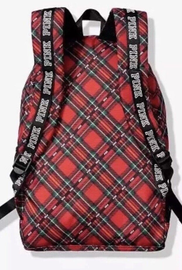 Victoria’s Secret PINK CAMPUS Backpack RED Green Black PLAID PRINT NEW WITH TAGS