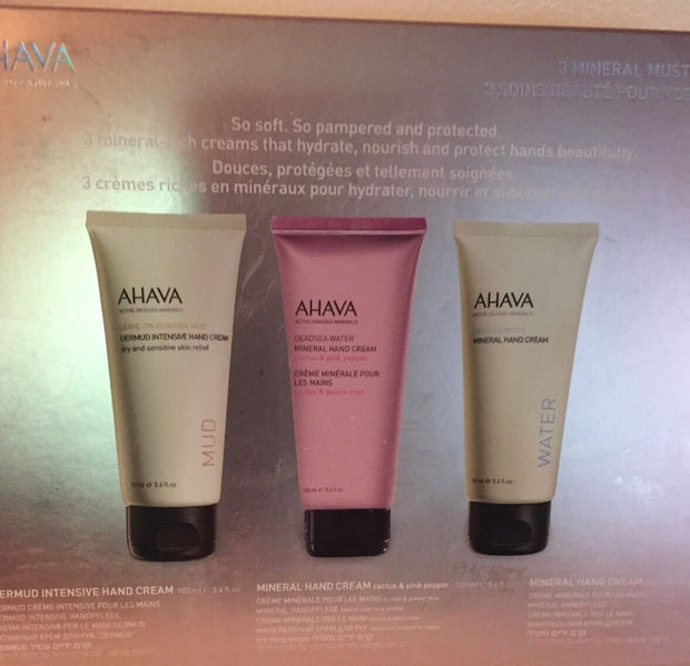 AHAVA 3 Mineral Must Have's Full Size Hand Cream Trio Set (3 x 3.4 fl. oz.)BOXED