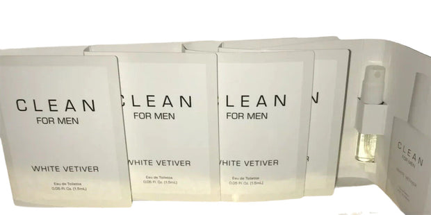 5 x Clean WHITE VETIVER FOR MEN EDT Vial Sample Spray 1.5ml / .05 fl oz + Card