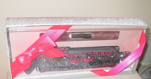 Victoria's Secret Party Perfect~Noir Tease~ Parfum,Lip gloss,Bag~ Gift Set~Boxed