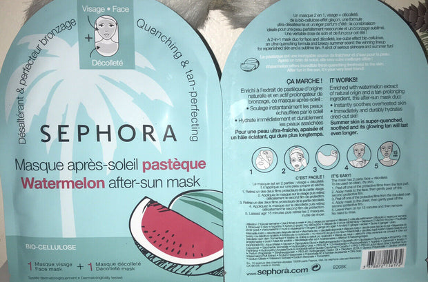 2 x Sephora Watermelon After Sun Mask Quenching & Tan Perfecting Face Decollete